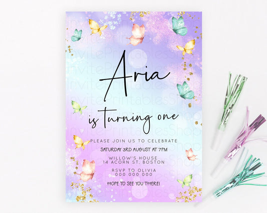 Editable Pastel Butterfly Birthday Invitation Butterfly Birthday Invitation