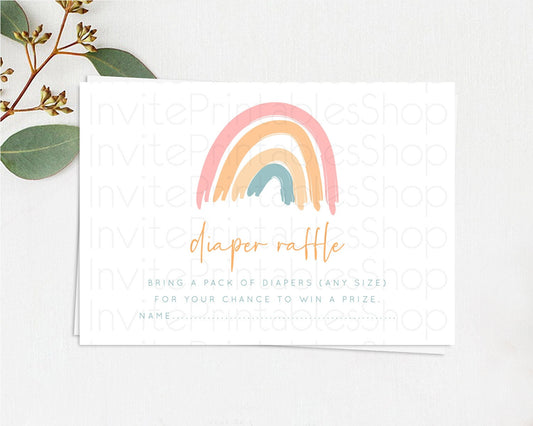 Editable Pastel Rainbow Diaper Raffle Card Boho Rainbow Diaper Insert Boho R