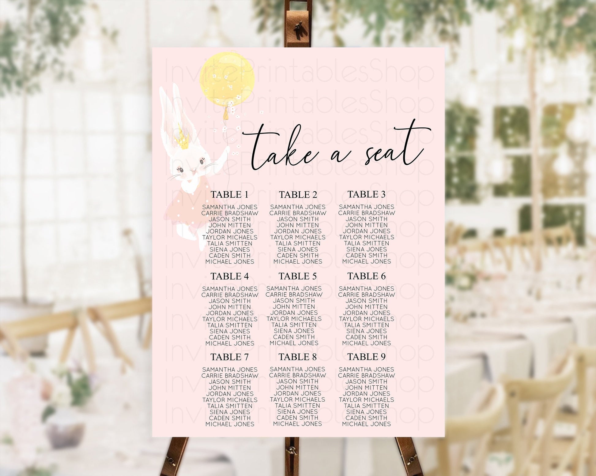 Editable Bunny Seating Chart Pastel Bunny Seating Chart Bunny Balloon Seatin