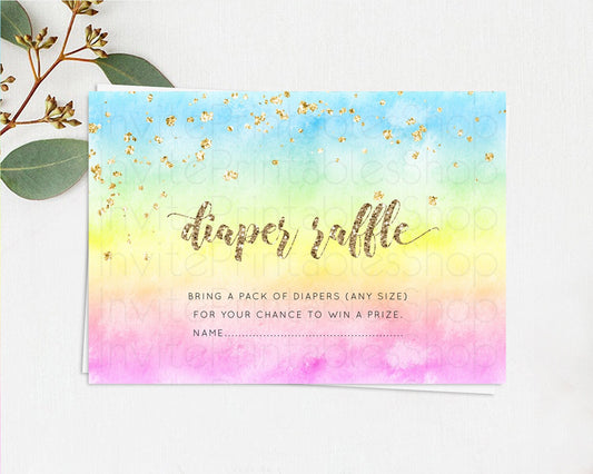 Pastel Diaper Raffle Card Pastel Rainbow Diaper Raffle Insert Colorful Ombre Watercolor Diaper Ticket Confetti Glitter Raffle Game D10479