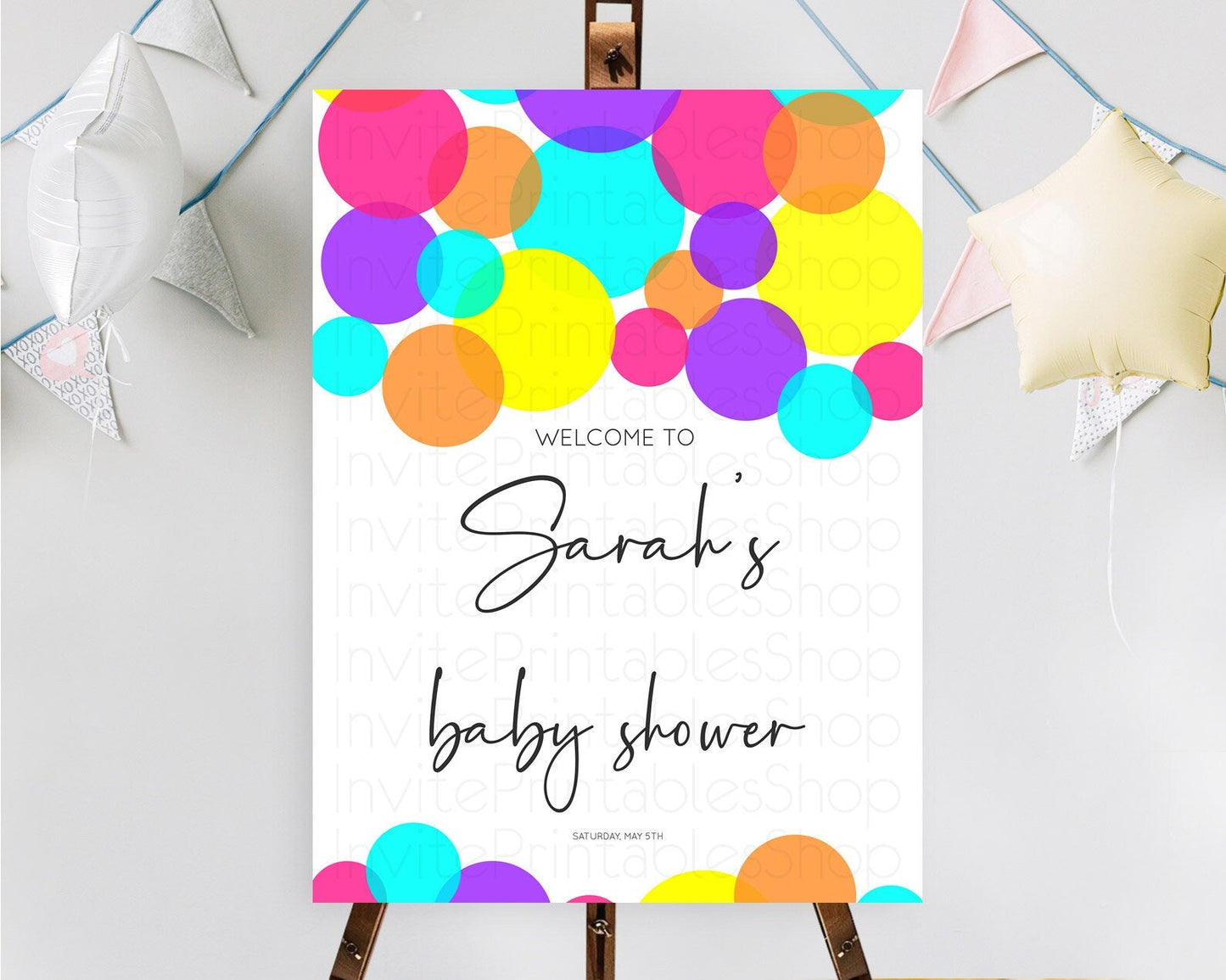 Rainbow Baby Shower Welcome Sign Pastel Welcome Board Pastel Rainbow Confetti Welcome Sign Colorful Bubbles Pastel Welcome Sign D11022