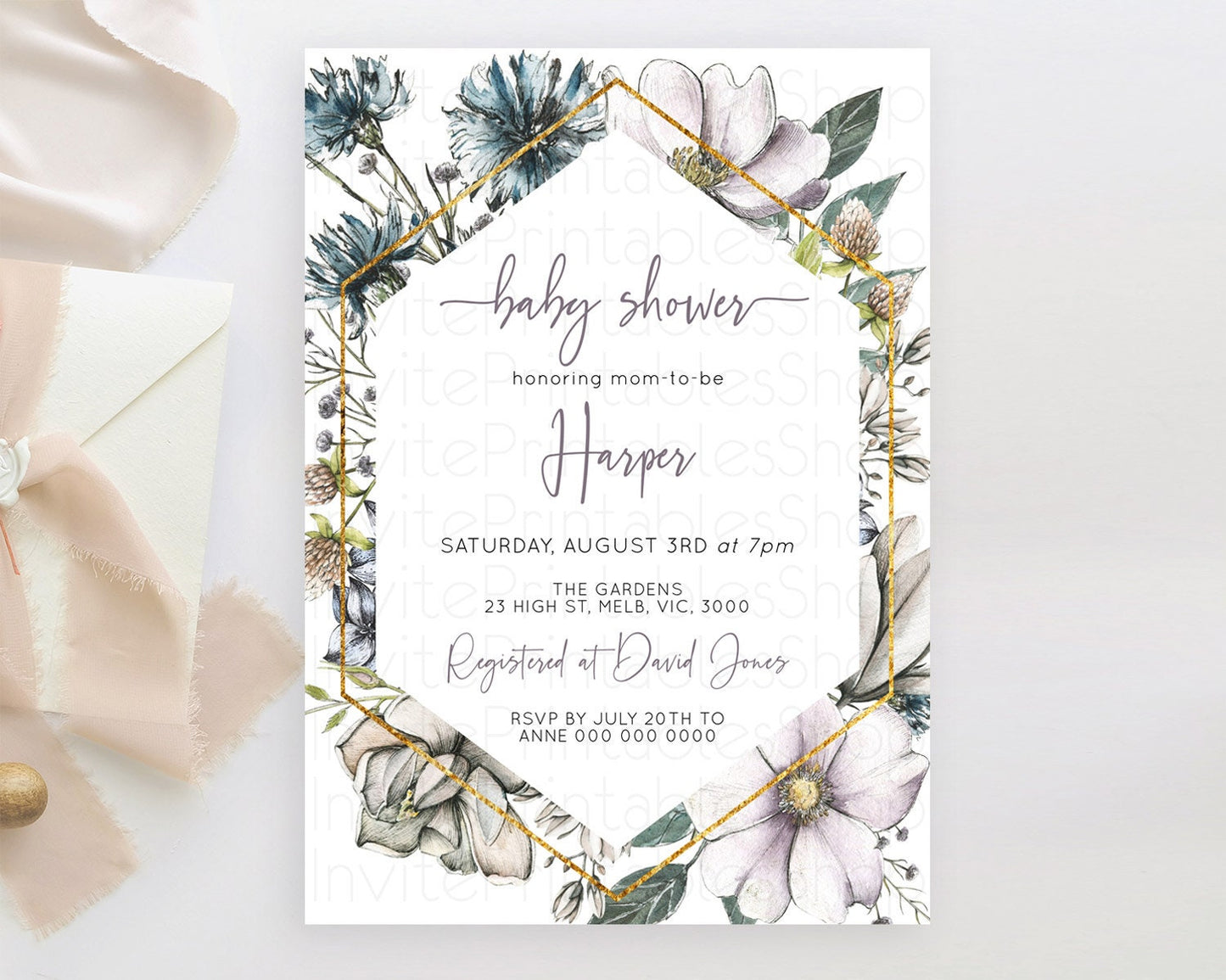 Wildflower Baby Shower Invitation Secret Garden Baby Shower Invitation Pastel Flowers Invite Enchanted Garden Shower Floral Theme D10501