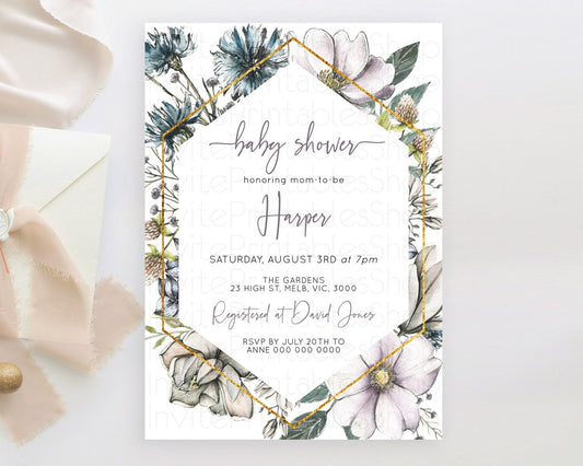 Wildflower Baby Shower Invitation Secret Garden Baby Shower Invitation Pastel Flowers Invite Enchanted Garden Shower Floral Theme D10501