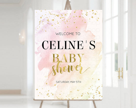 Pink Baby Shower Welcome Sign Pink Watercolor Welcome Board Pastel Pink Party Décor Pink Watercolor Splash Welcome Poster Board D11025