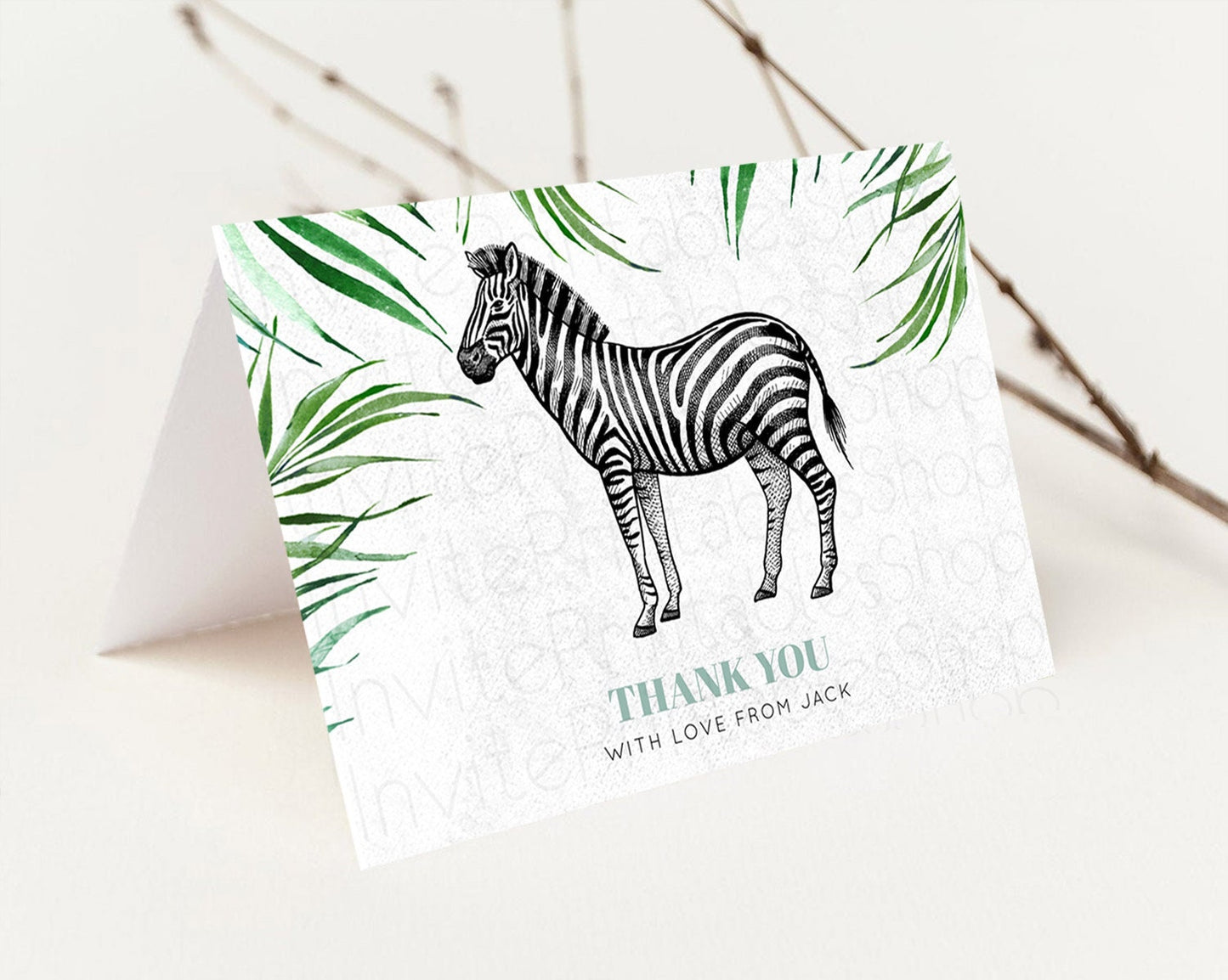 Zebra Thank You Zebra Thank You Card Zebra Birthday Thank You Cards Safari Dried Palm Fern Zebra Teacher Thank You Card Template D10844