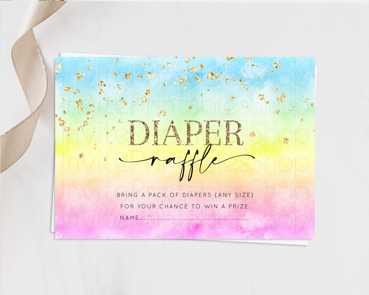 Pastel Diaper Raffle Card Pastel Rainbow Diaper Raffle Insert Colorful Ombre Watercolor Diaper Ticket Confetti Glitter Raffle Game D10483