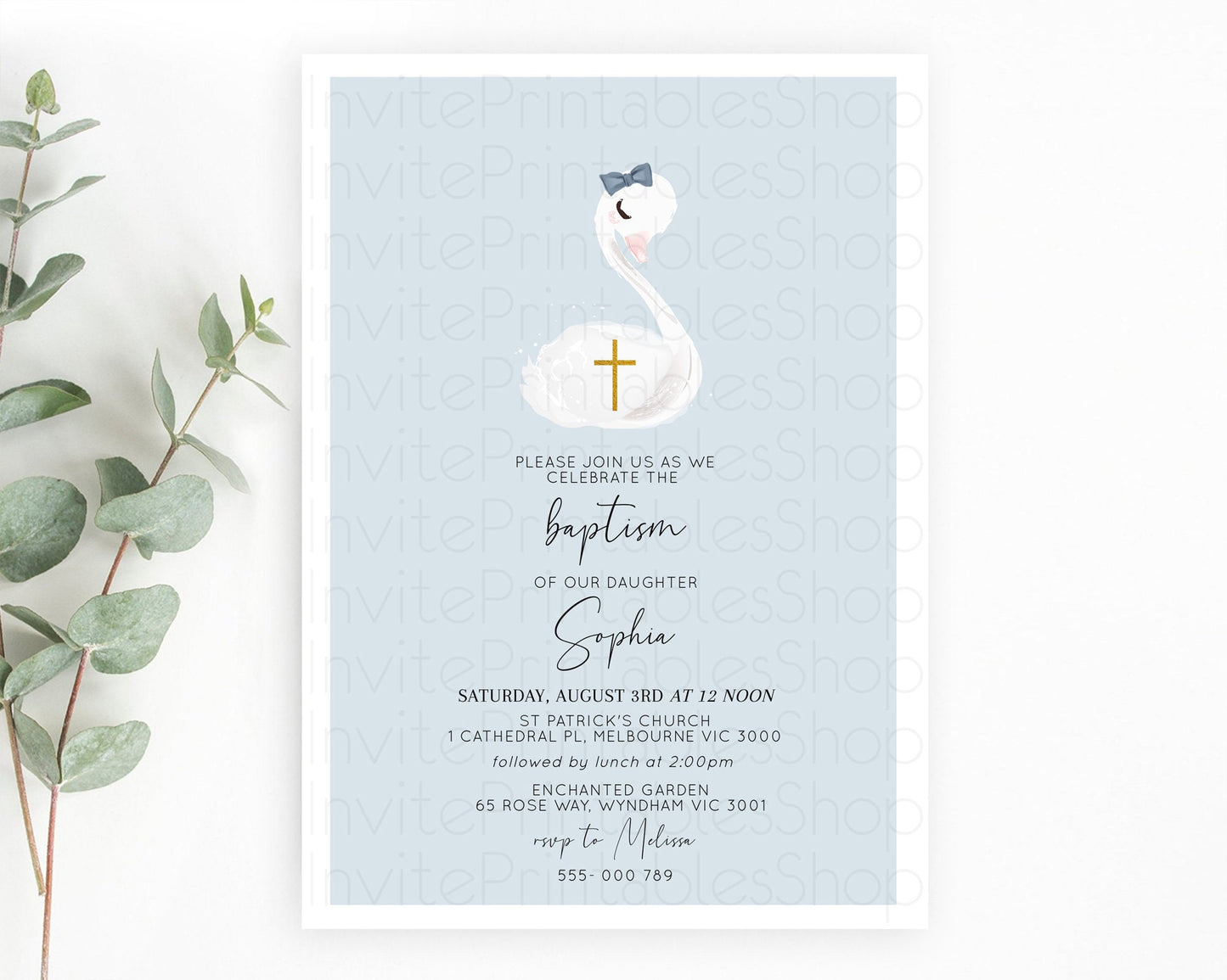 Swan Lake Baptism Invitation Swan Princess Ballet Baptism 1st Birthday Enchanted Forest Secret Garden Watercolour Pastel Floral D10760