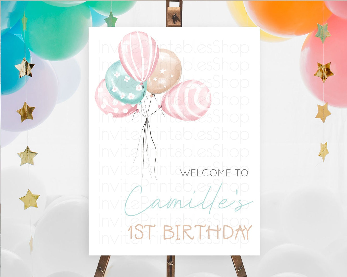 Pastel Balloons Welcome Sign Colorful Balloon Welcome Board Rainbow Balloon Weclome Poster Confetti First Birthday Welcome Sign D10687