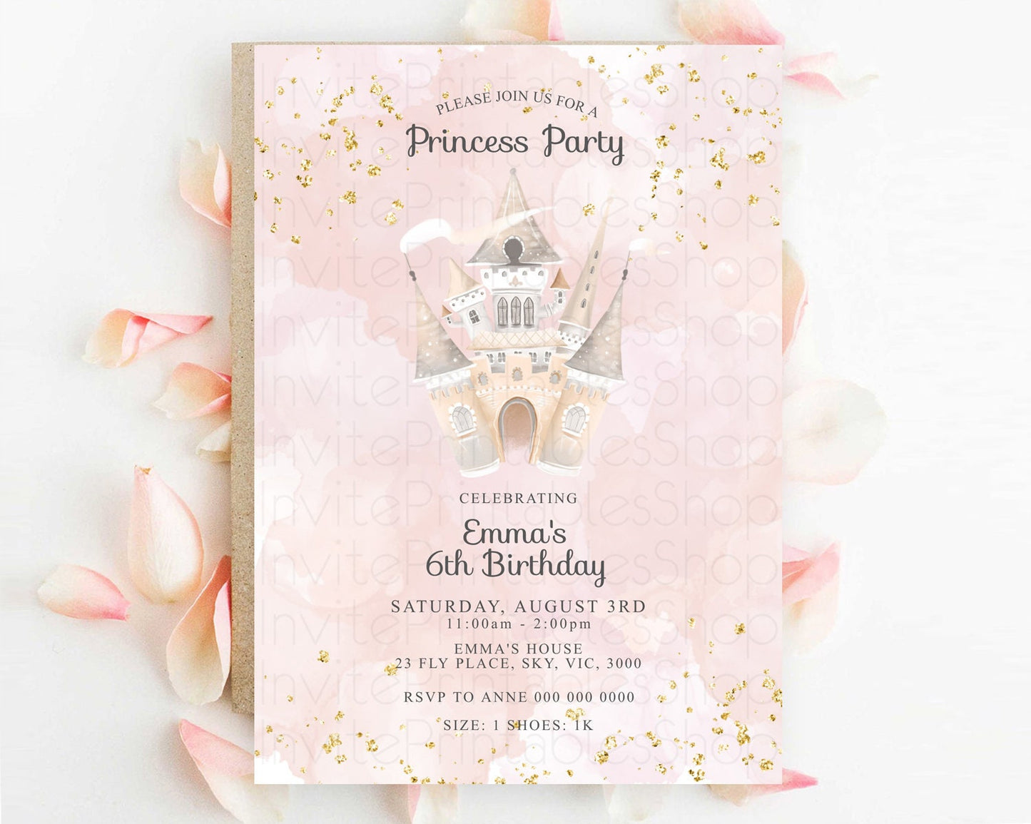 Princess Birthday Invitation Princess Invitation Pastel Invitation Royal Birthday Rainbow Color Enchanted Castle 1st First Birthday D10660