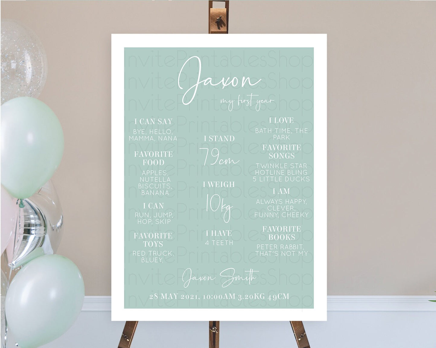 Editable Green First Birthday Milestone Poster Plain Green Milestone Board M