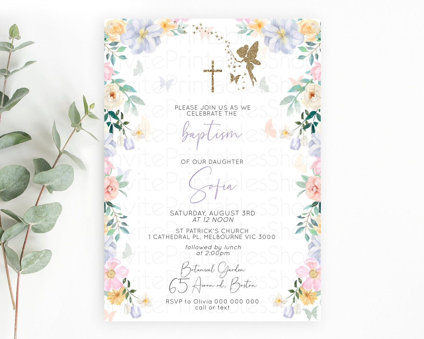 Fairy Baptism Invitation Fairy Baptism 1st Birthday Invitation Enchanted Secret Garden Christening Invite Pastel Floral Butterfly D10474