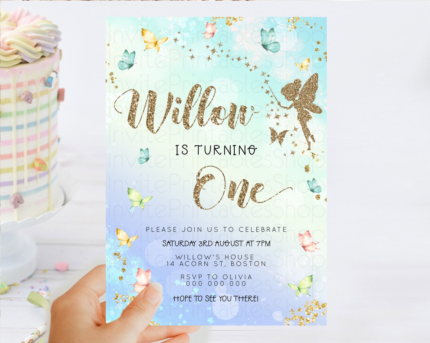 Editable Pastel Fairy Birthday Invitation Pastel Butterflies Fairy Birthday