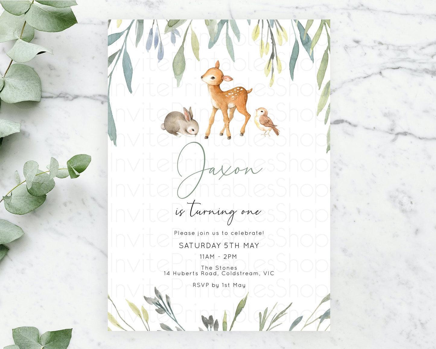 Fawn Birthday Invitation Deer Birthday Invitation Enchanted Forest Party Butterfly Pastel Flowers Whimsical 2nd 1st First Birthday D10919