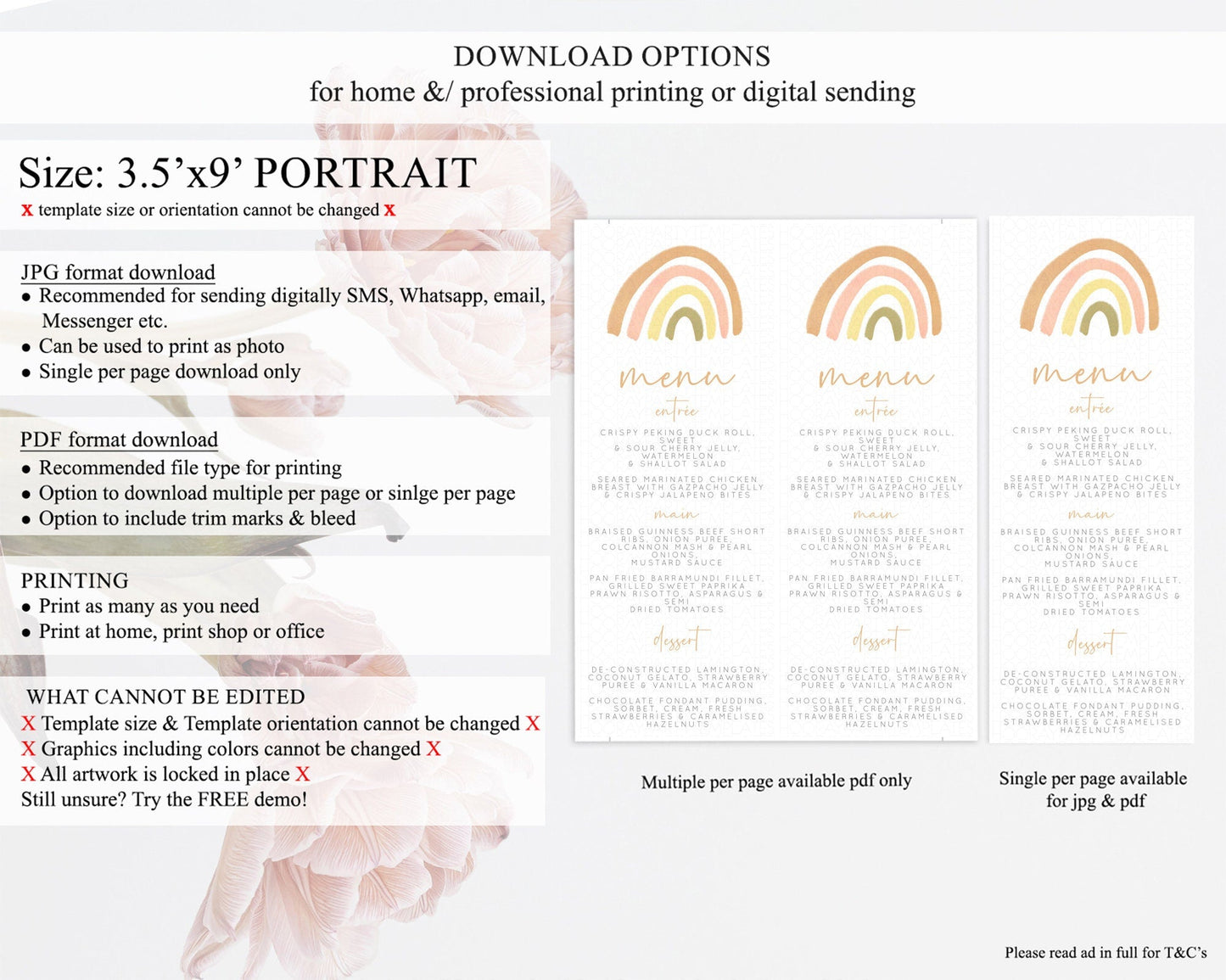 Pastel Rainbow Menu Boho Rainbow Menu Template Rainbow Boho Table Decor Pastel Rainbow Dinner Dessert Menu Rainbow Party Food Menu D10684