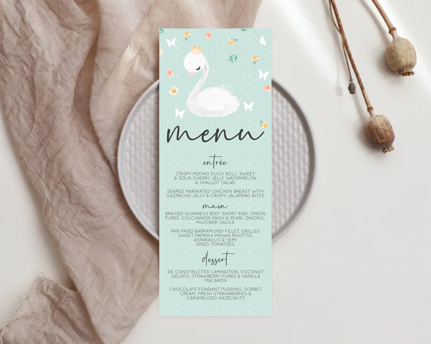 Editable Swan Menu Swan Princess Ballet Menu Template Enchanted Swan Lake Ta