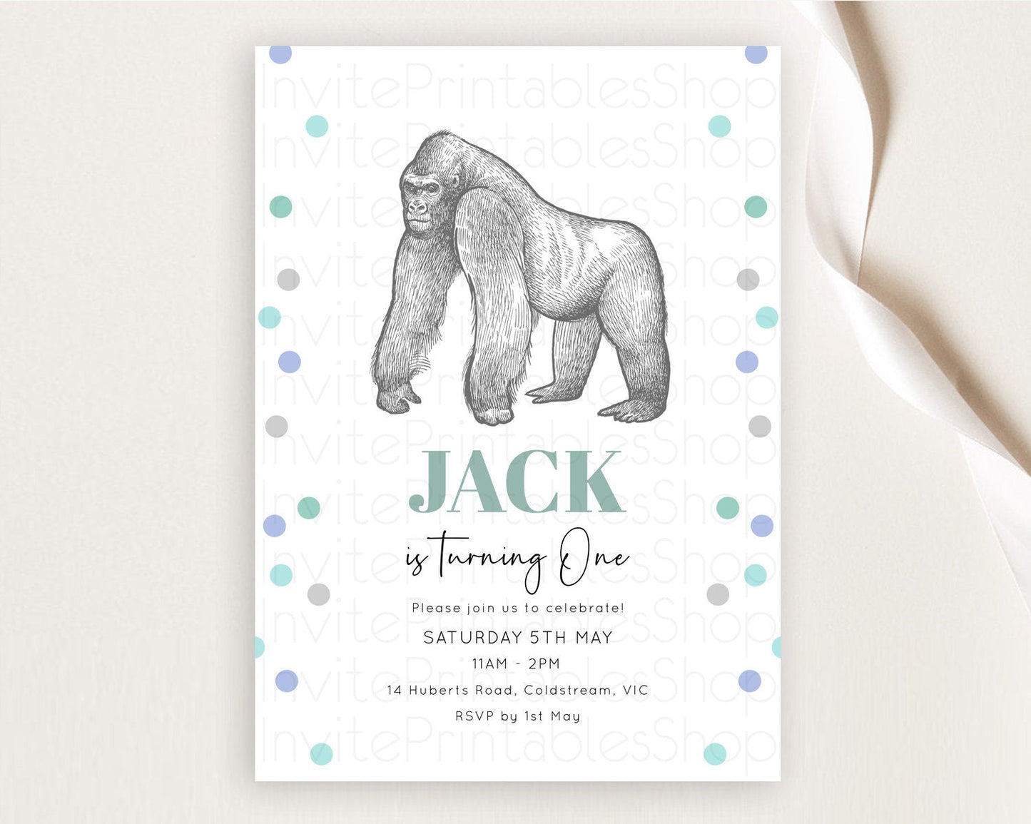 Gorilla Birthday Invitation Gorilla Invitation Gorilla Birthday Jungle Gorilla Party Jungle Adventure Zoo Party Animals Two Wild ONE D10854