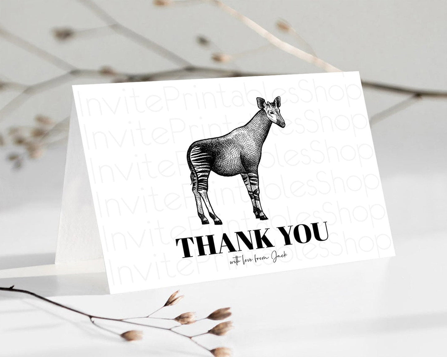 Okapi Thank You Okapi Thank You Card Okapi Party Cards Birthday Thank You Card Safari Card Template Okapi Teacher Thank You Cards D10283