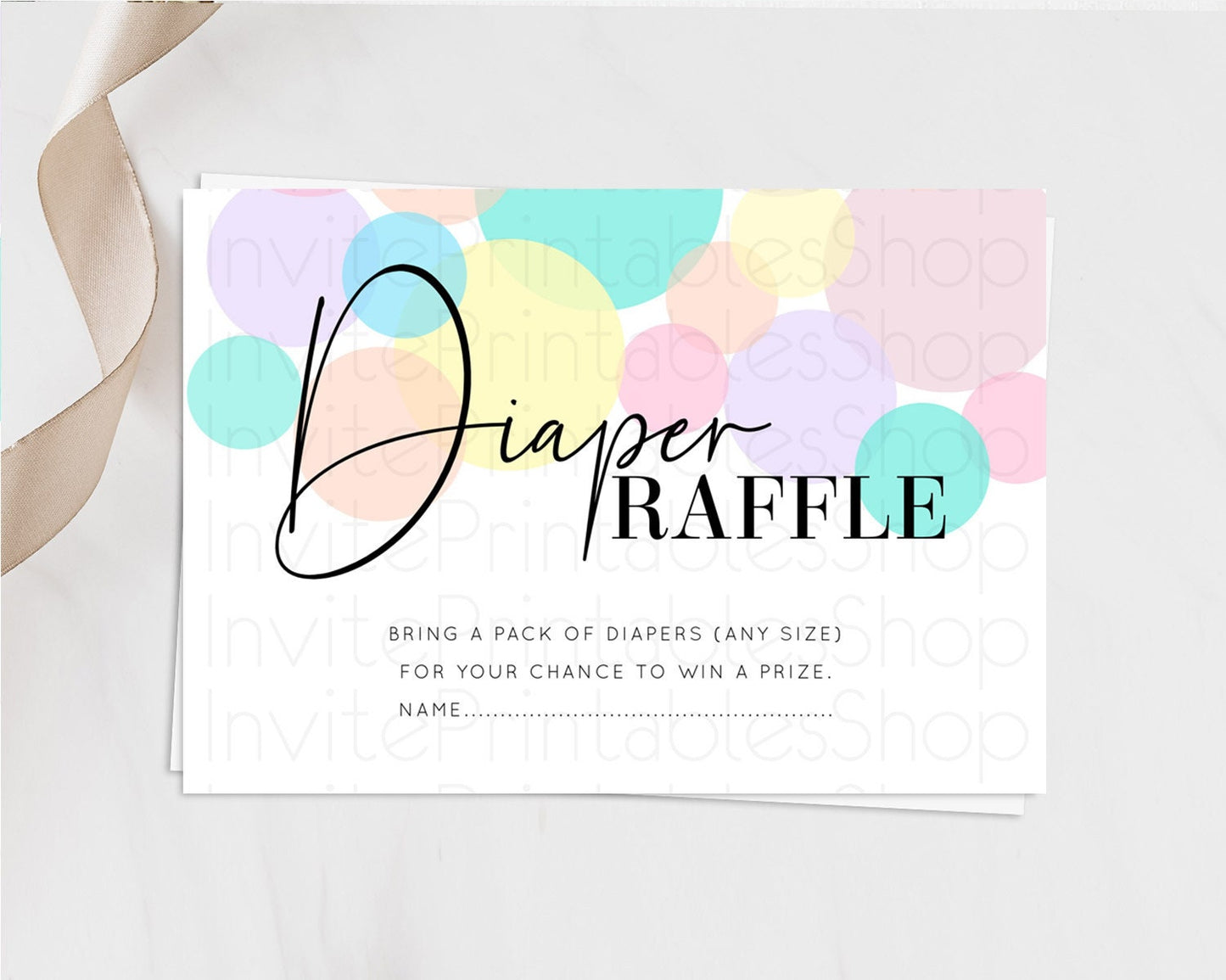 Pastel Diaper Raffle Card Pastel Rainbow Diaper Raffle Insert Colorful Ombre Watercolor Diaper Ticket Confetti Glitter Raffle Game D10784