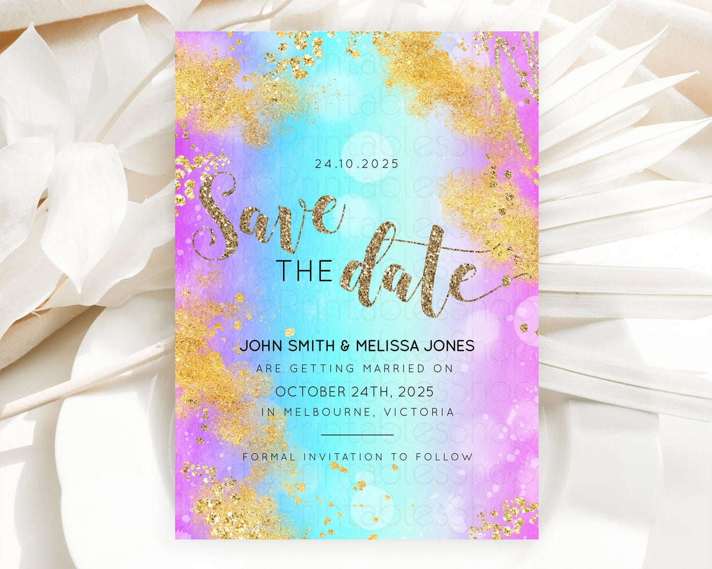 Pastel Save The Date Template Pastel Ombre Rainbow Watercolor Colorful Party For Birthday Baptism Baby Shower Wedding Bridal Shower D10564