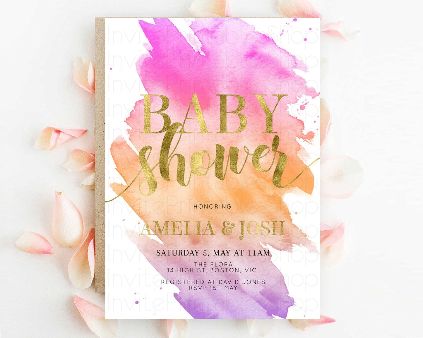 Pastel Baby Shower Invitation Rainbow Baby Shower Invitation Colorful Pastel Watercolor Invitation Gold Glitter Sprinkles Ombre D10488