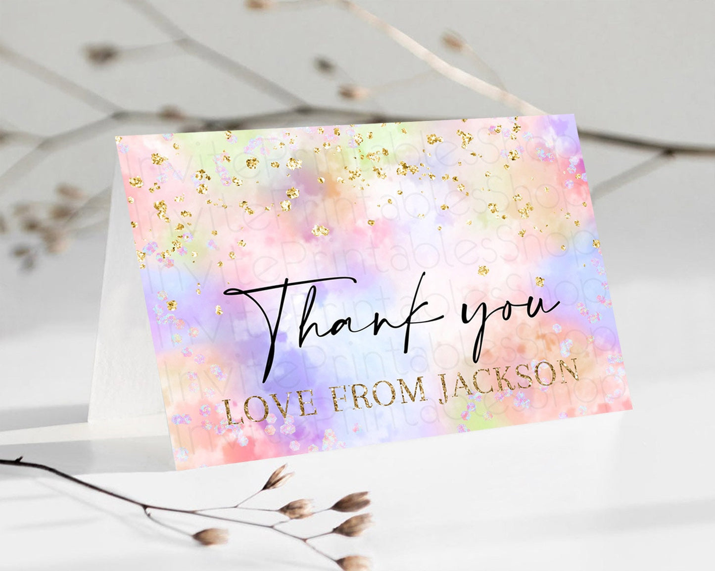 Pastel Thank You Rainbow Thank You Card Colorful Pastel Birthday Thank You Card Confetti Watercolor Pastel Teacher Thank You Cards D10610