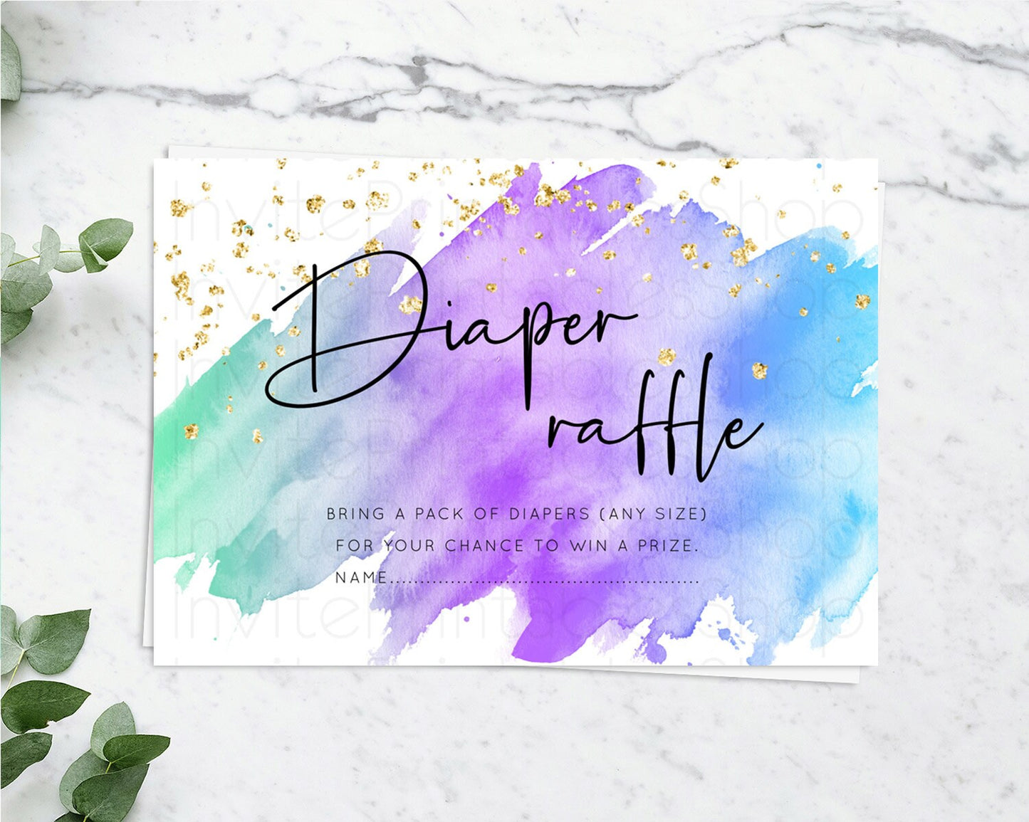 Pastel Diaper Raffle Card Pastel Rainbow Diaper Raffle Insert Colorful Ombre Watercolor Diaper Ticket Confetti Glitter Raffle Game D10491