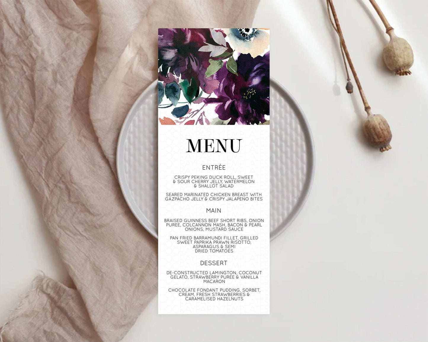 Secret Garden Menu Wildflower Menu Template Pastel Flower Garden Table Decor Boho Floral Dinner Dessert Floral Party Food Menu D11062