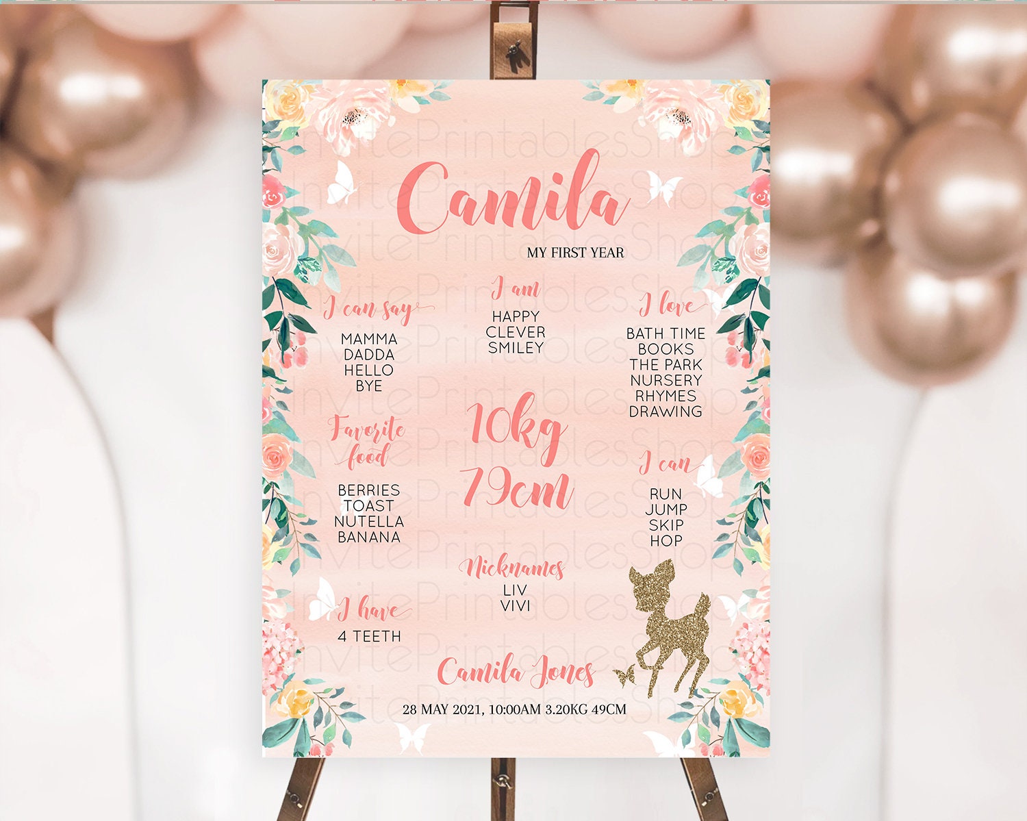 Editable Fawn First Birthday Milestone Board Deer First Birthday Milestone P