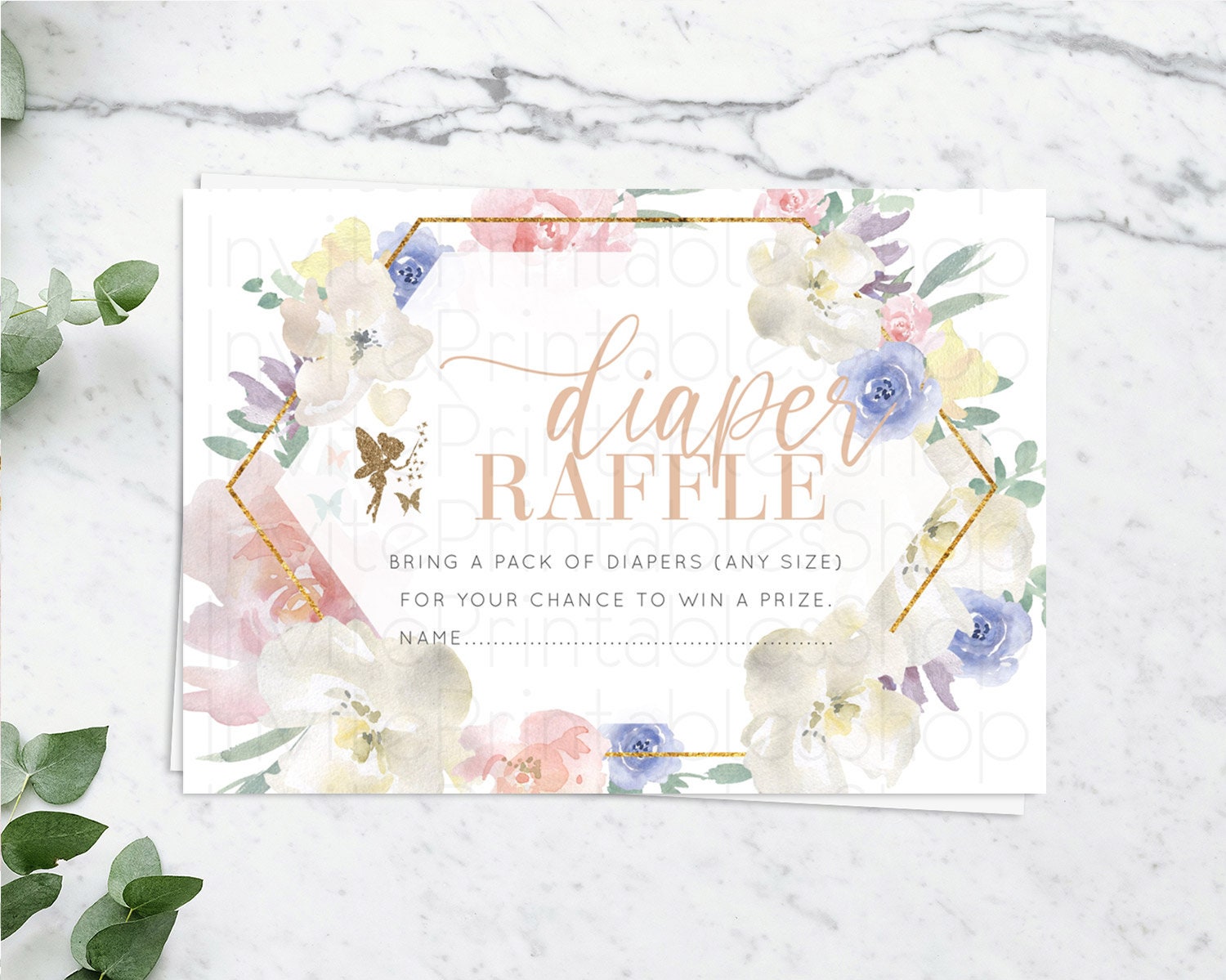 Editable Fairy Diaper Raffle Card Fairy Diaper Insert Enchanted Garden Fairy