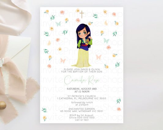 Princess Baptism Invitation Enchanted Castle Baptism 1st Birthday Invitation Royal Party Pastel Floral Secret Garden Christening D10357