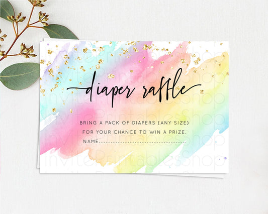 Pastel Diaper Raffle Card Pastel Rainbow Diaper Raffle Insert Colorful Ombre Watercolor Diaper Ticket Confetti Glitter Raffle Game D10495