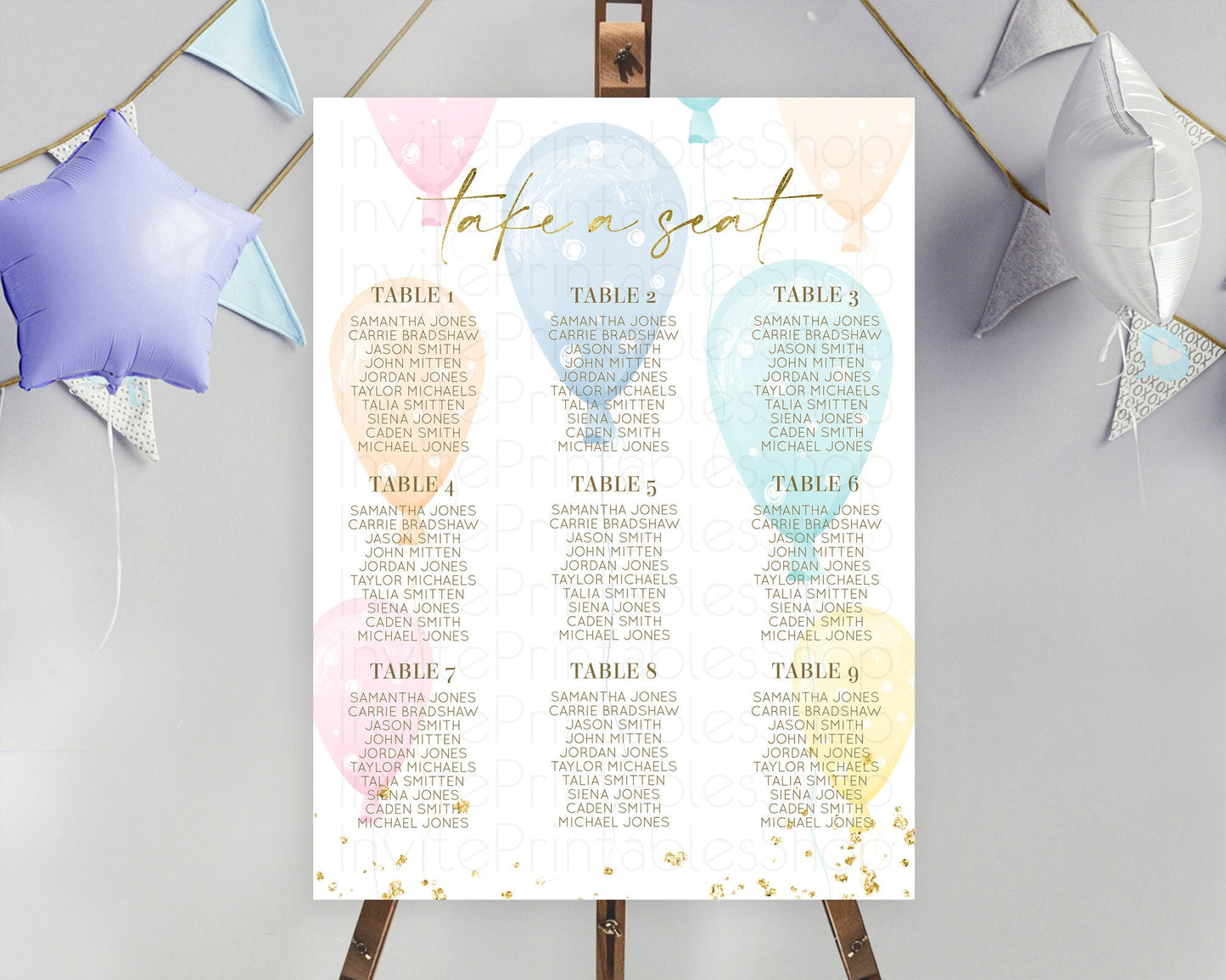 Balloon Seating Chart Pastel Seating Chart Pastel Balloon Seating Sign Colorful Pastel Rainbow Balloon Seating Board Balloon Décor D10182