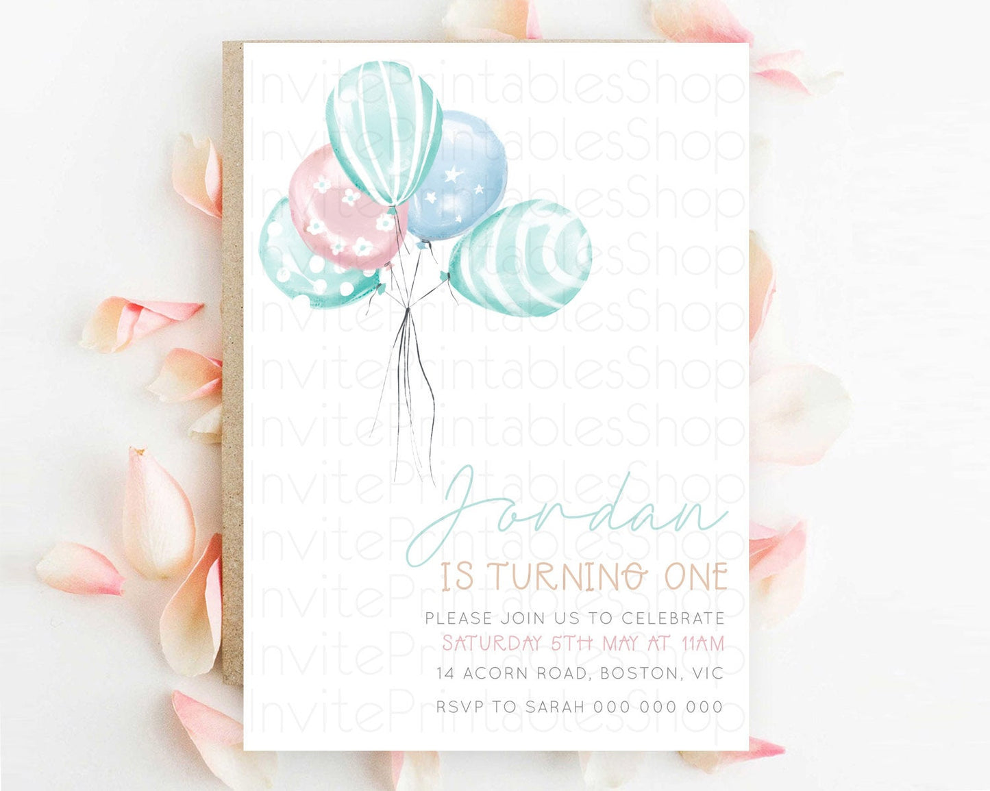 Balloon Birthday Invitation Pastel Birthday Invitation Pastel Balloon Invites Colorful Pastel Rainbow Balloon 3rd 2nd First Birthday D22997