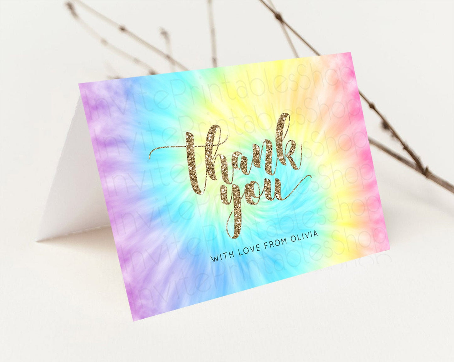 Tie Dye Thank You Rainbow Tie Dye Thank You Card Pastel Birthday Thank You Colorful Pastel Cards Rainbow Teacher Thank You Card D10580