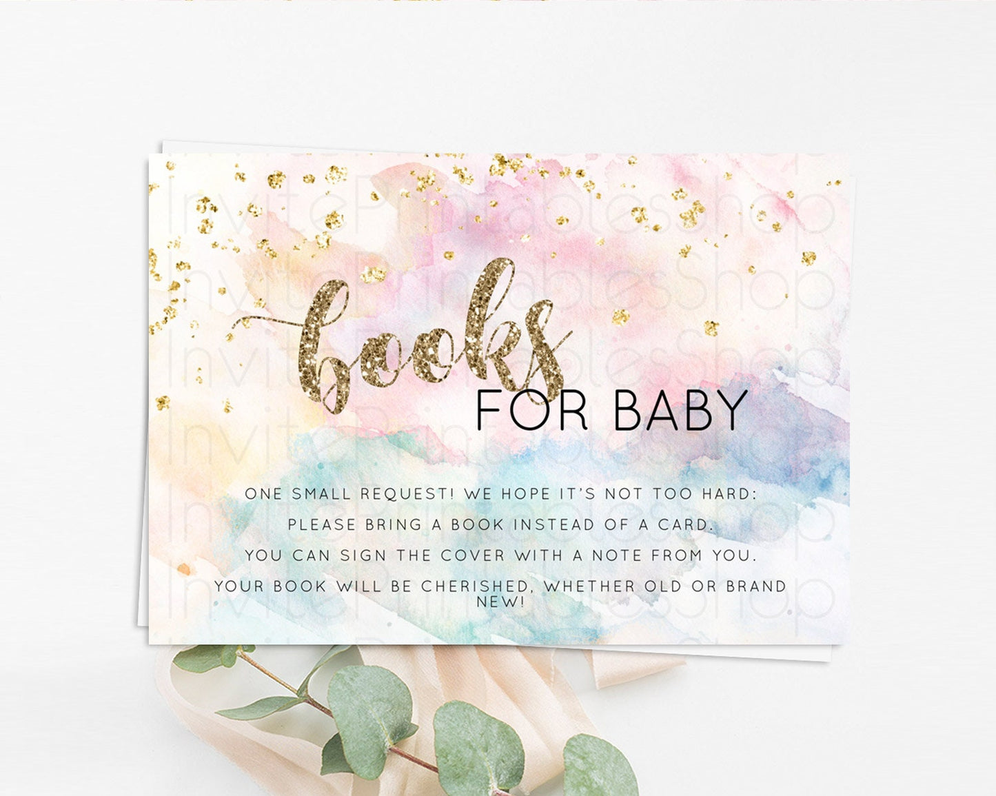 Pastel Books For Baby Card Pastel Rainbow Book Insert Colorful Ombre Watercolor Book Card Confetti Glitter Baby Book Poem Request D10264