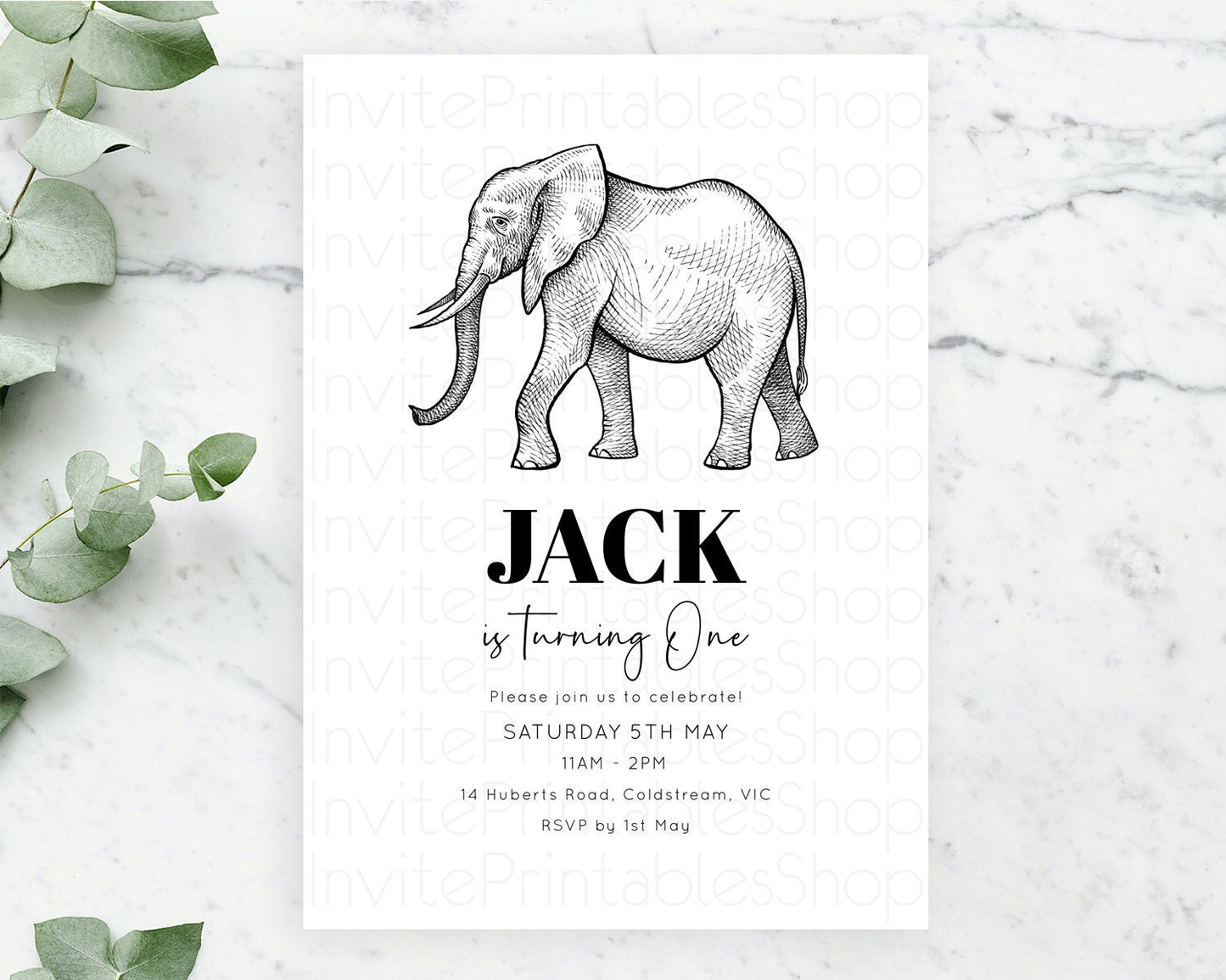 Elephant Birthday Invitation Elephant Invitation Elephant Birthday Safari Elephant Party TWO Wild ONE Jungle Adventure Zoo Birthday D10248