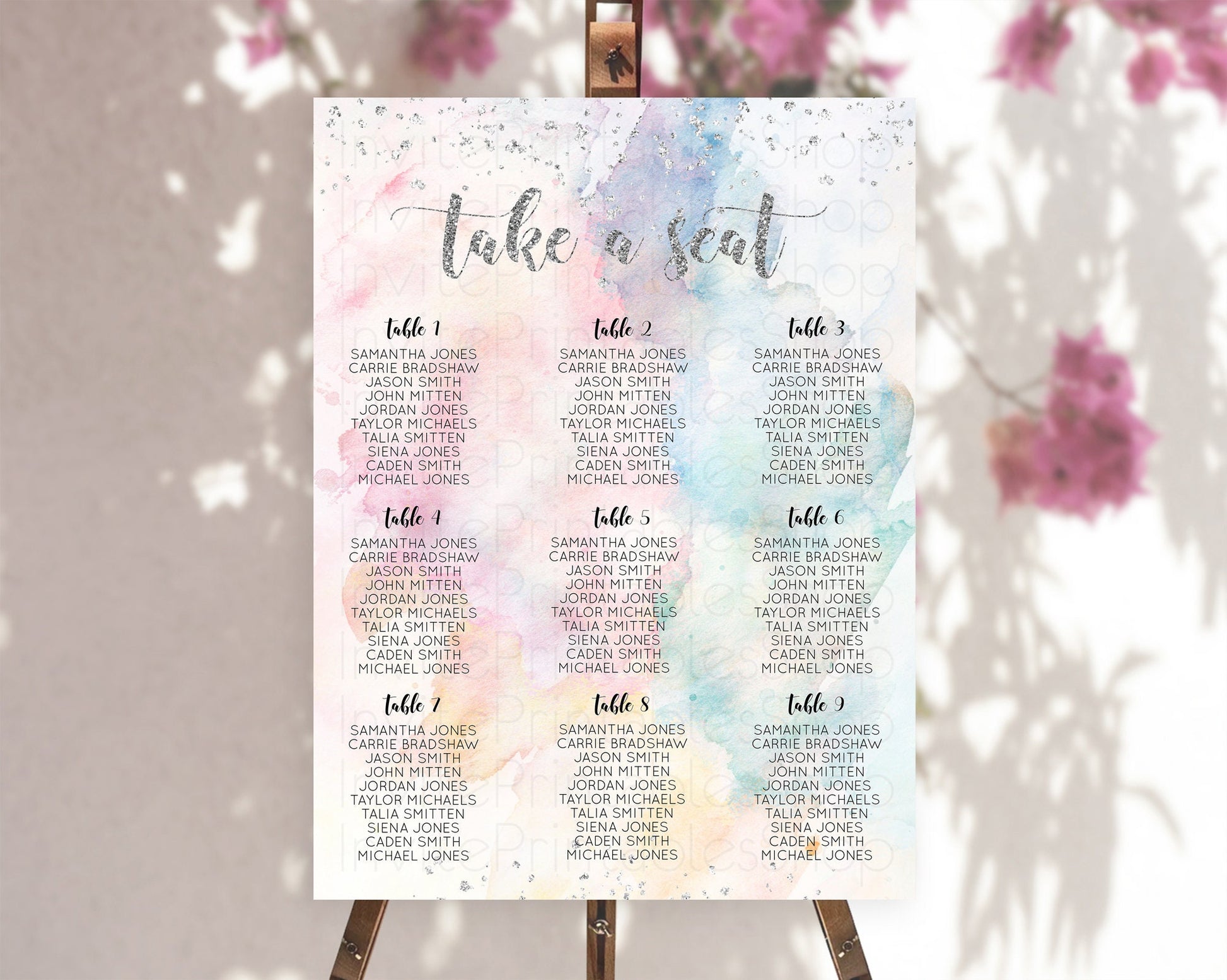 Editable Rainbow Seating Chart Pastel Seating Chart Silver Sprinkles Colorfu
