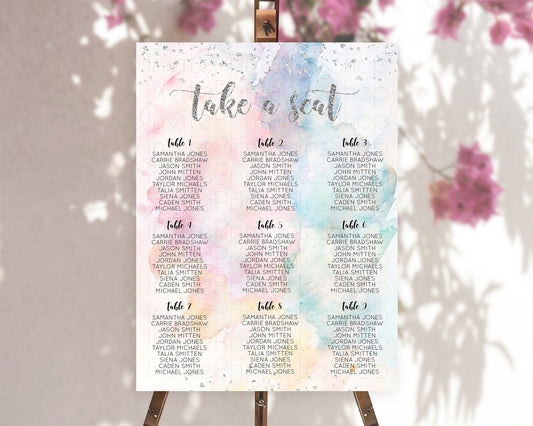 Editable Rainbow Seating Chart Pastel Seating Chart Silver Sprinkles Colorfu