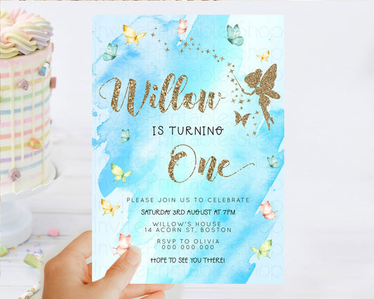 Pastel Fairy Birthday Invitation Pastel Butterflies Fairy Birthday Invitation Rainbow Ombre Watercolor 1st 2nd Birthday Invitation D23354