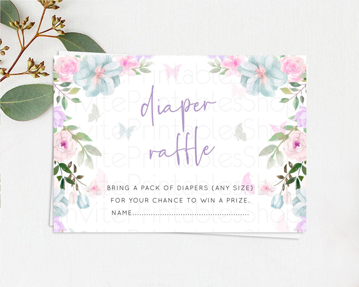 Secret Garden Diaper Raffle Card Boho Wildflower Diaper Raffle Insert Pastel Flower Garden Baby Shower Card Flower Raffle Game D10494