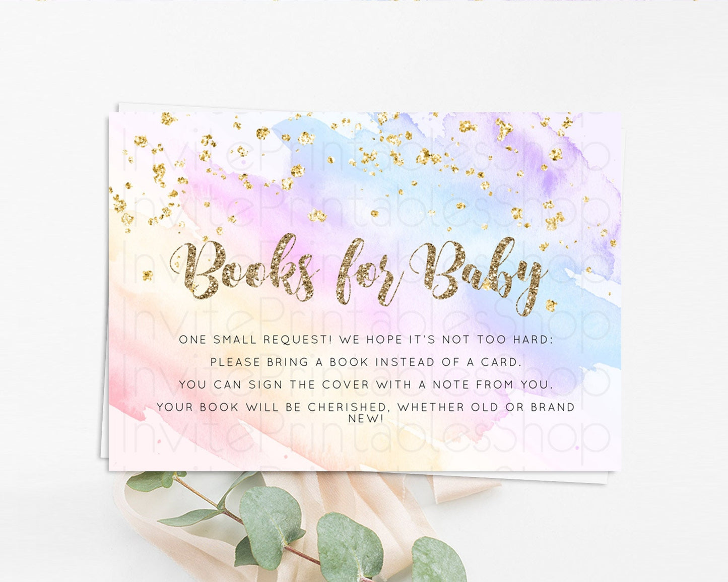 Pastel Books For Baby Card Pastel Rainbow Book Insert Colorful Ombre Watercolor Book Card Confetti Glitter Baby Book Poem Request D10633