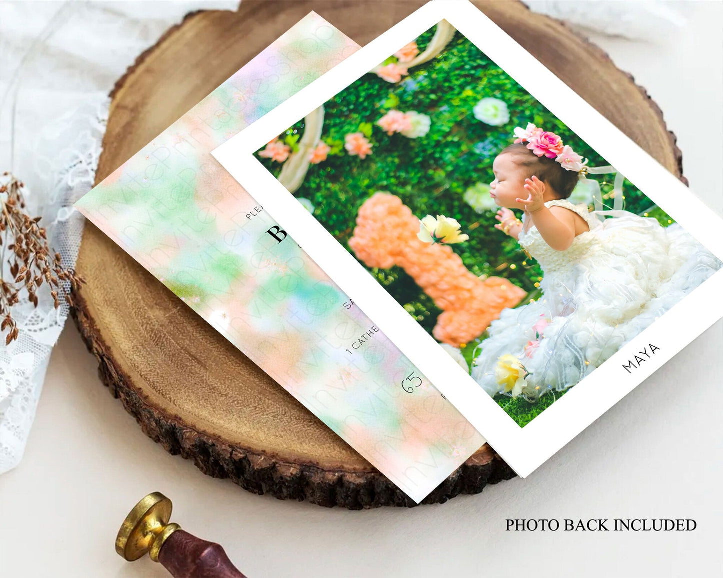 Pastel Baptism Invitation Pastel Colors Watercolor Baptism 1st Birthday Party Gold Ombre Pastel Rainbow Christening Holy Communion D10693