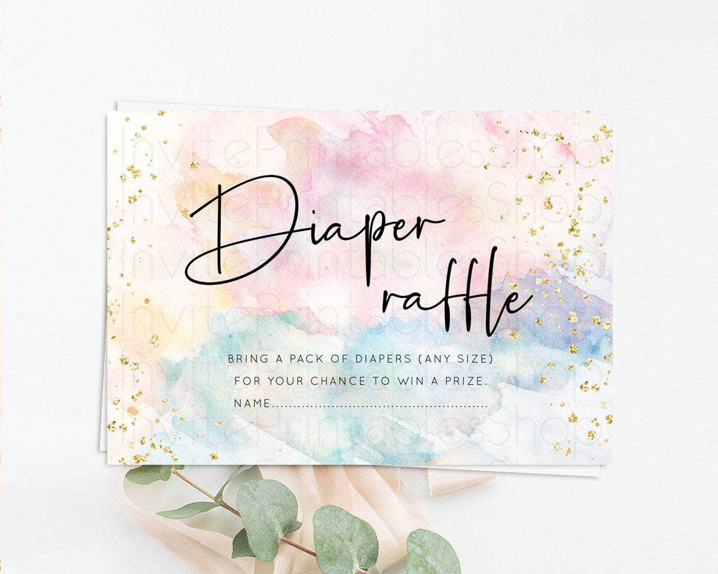 Pastel Diaper Raffle Card Pastel Rainbow Diaper Raffle Insert Colorful Ombre Watercolor Diaper Ticket Confetti Glitter Raffle Game D10263