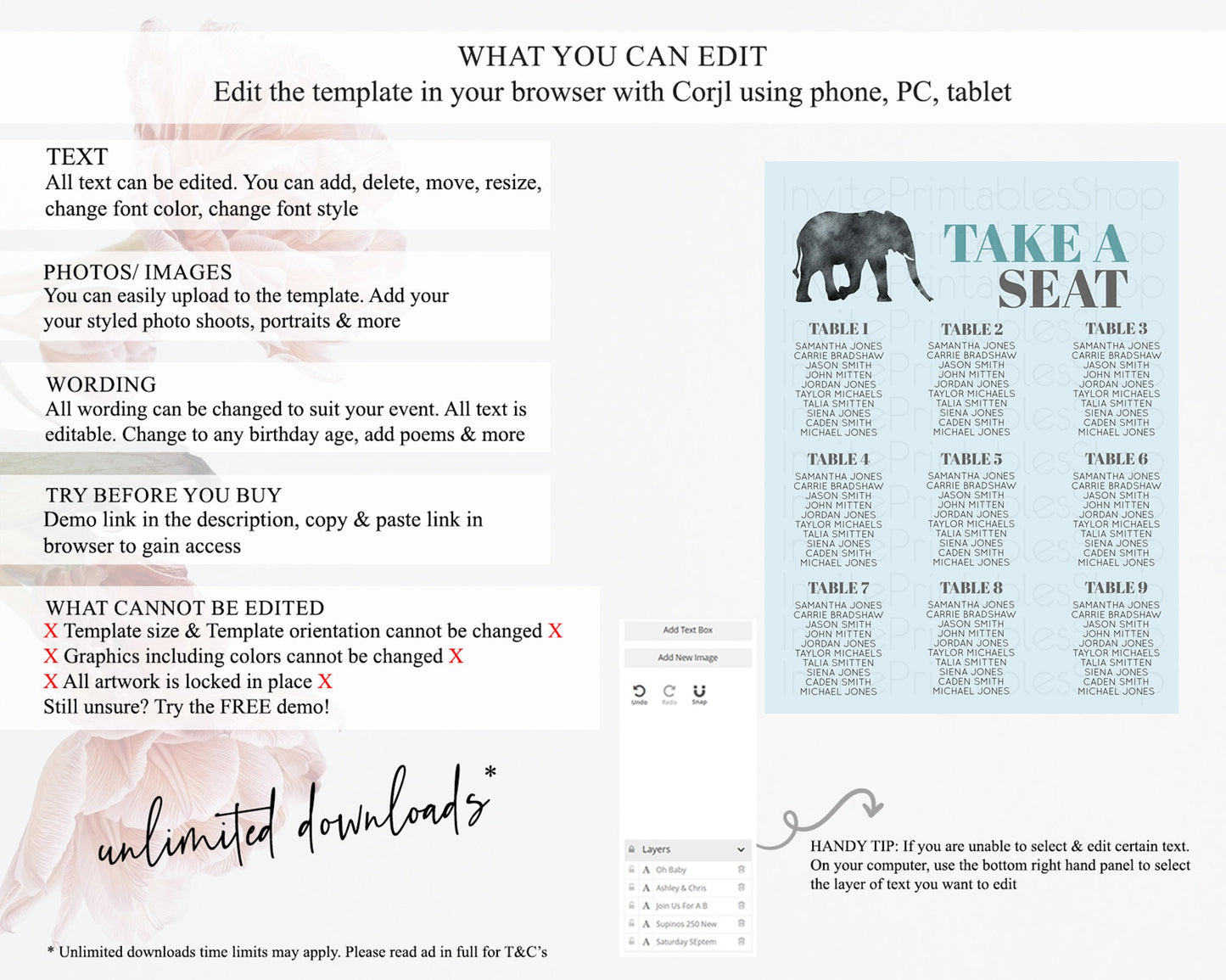 Elephant Seating Chart Elephant Seating Sign Elephant Party Safari Adventure Elephant Take A Seat Elephant Décor Zoo Fern Palm Leaf D10802