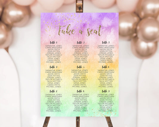 Editable Rainbow Seating Chart Pastel Seating Chart Colorful Pastel Watercol