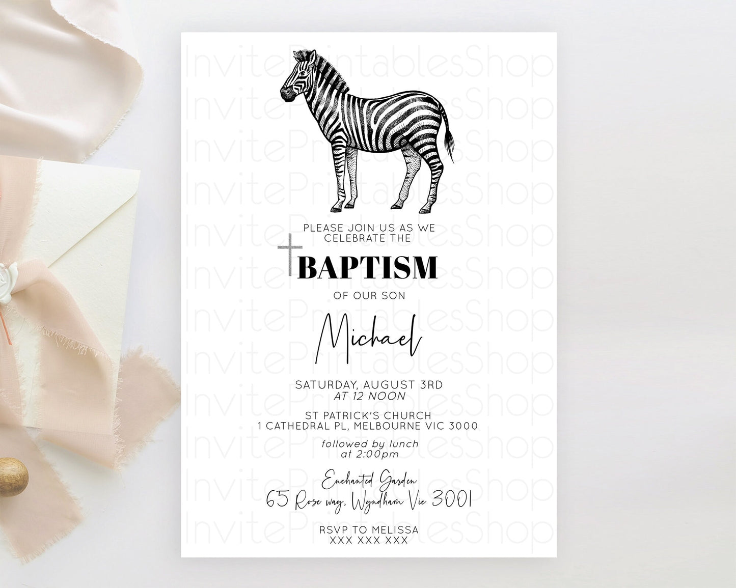 Editable Zebra Baptism Invitation Zebra Baptism 1st Birthday Invitation Jung