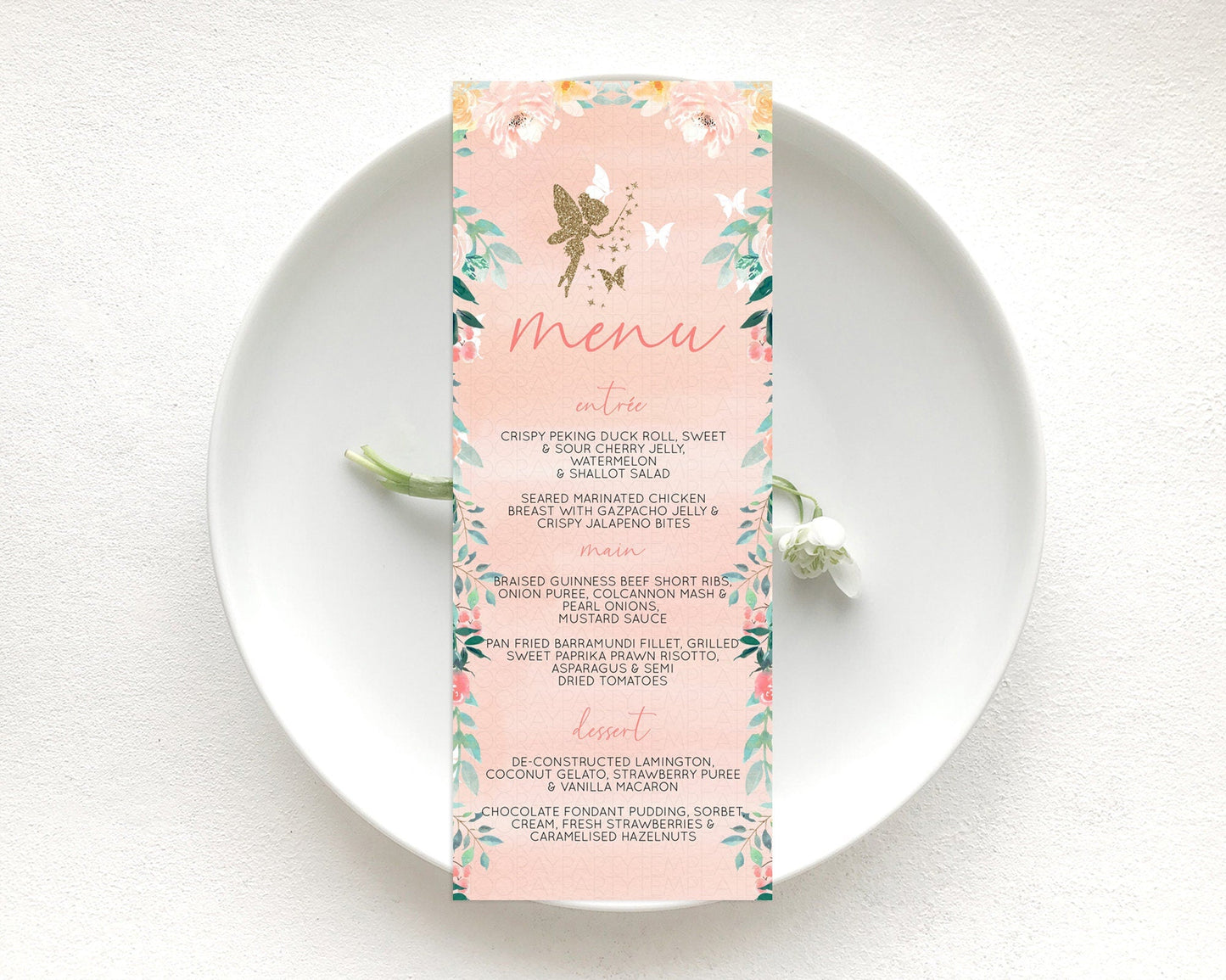 Fairy Menu Fairy Menu Template Enchanted Garden Pastel Floral Butterfly Table Decor Fairy Secret Garden Dinner Dessert Food Menu D10792