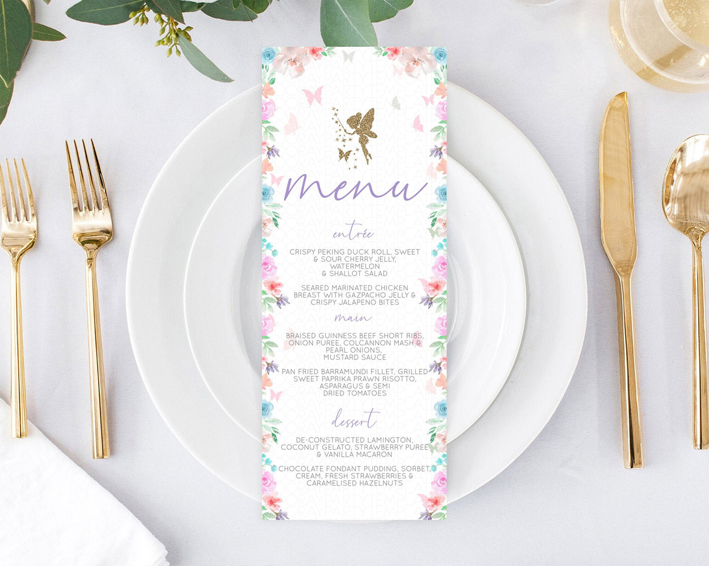 Fairy Menu Fairy Menu Template Enchanted Garden Pastel Floral Butterfly Table Décor Fairy Secret Garden Dinner Dessert Food Menu D10126