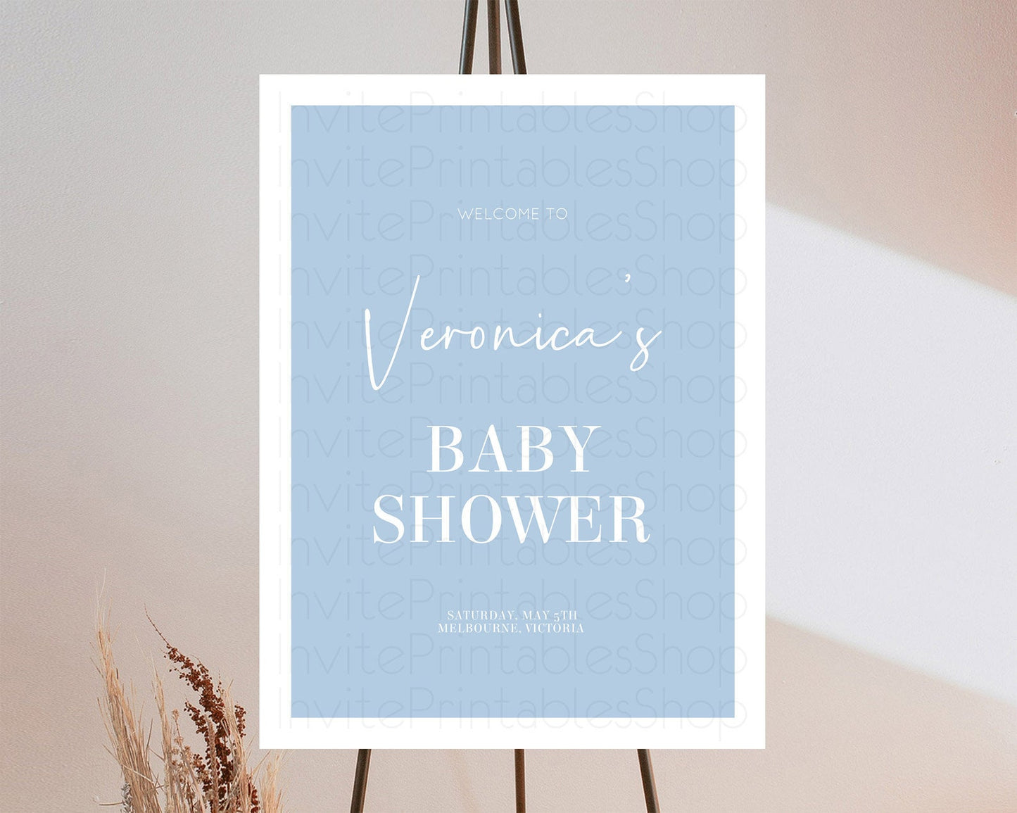 Blue Baby Shower Welcome Sign Plain Blue Welcome Board Minimalist Pastel Blue Welcome Poster Modern Blue Minimal Welcome Sign D10734