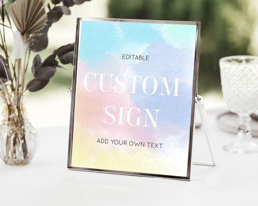 Editable Pastel Sign Ombre Table Sign Decor Pastel Ombre Rainbow Watercolor